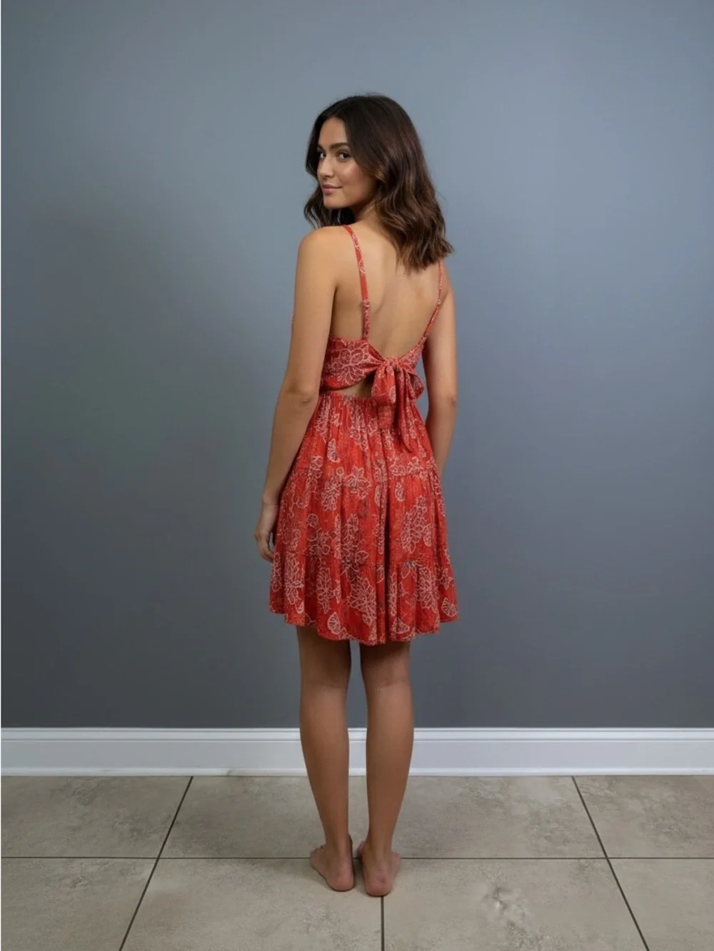 Red Floral Tie-Back Sundress